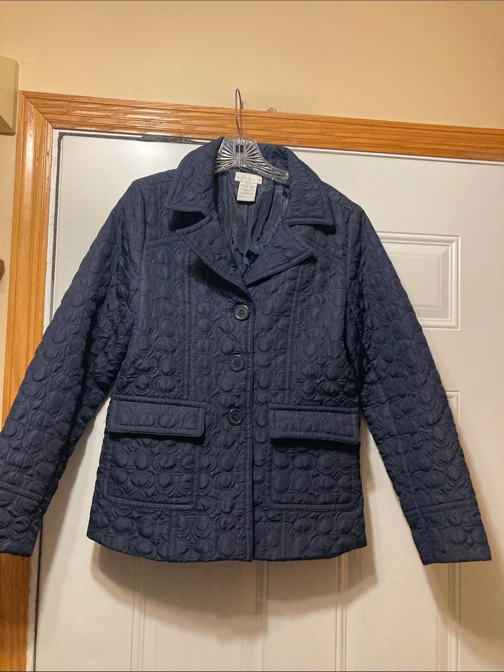 Quilted Navy Button-Front Women's Jacket M